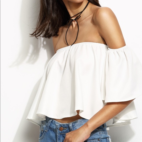 Ruffle Bardot Flounce Crop Top - Picture 2 of 6